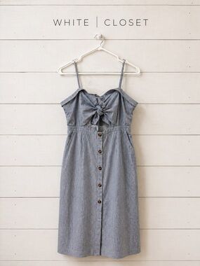 WHITE CLOSET Blue & White Striped Tie Front Dress Size L